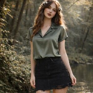 VTG 90s Y2K‎ Sage Green Satin Forest Fairy Grunge Indie Academia Twee Top Large